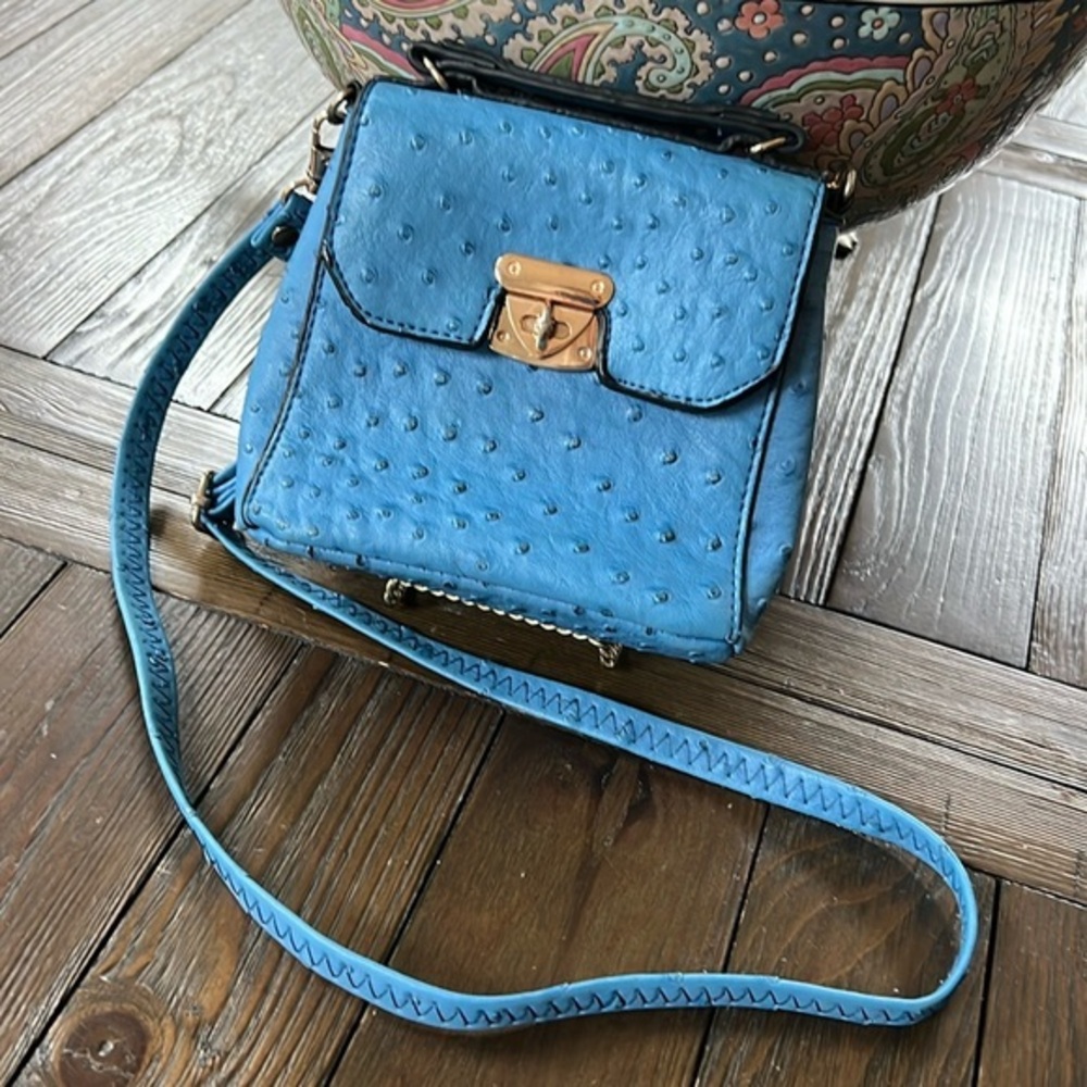 Adorable blue ostrich Noelle mini crossbody/ top handle bag